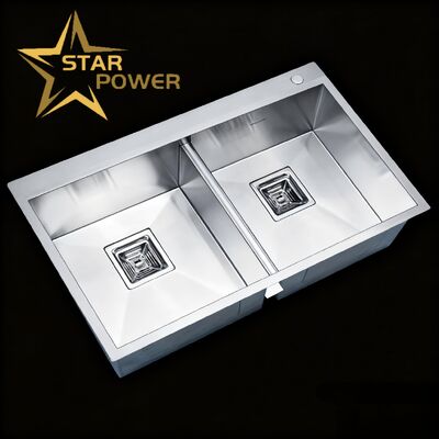 गुणवत्ता  STAR POWER 304 Stainless Steel Double Bowl Handmade Kitchen Sink with Customized Bowl Depth कारखाना