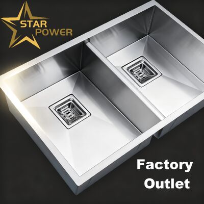 गुणवत्ता  STAR POWER Brushed Double-Bowl Handmade Kitchen Sink in 304 Stainless Steel कारखाना