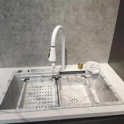 सफेद बहुआयामी रसोई सिंक डबल कटोरा शीर्ष-माउंट स्टेनलेस स्टील