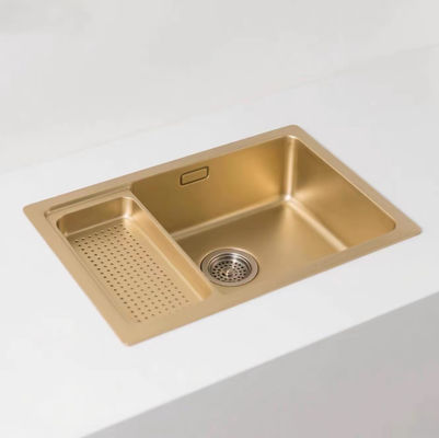 स्वर्ण टोंड SUS304 स्टेनलेस स्टील किचन सिंक ड्रेनबोर्ड के साथ