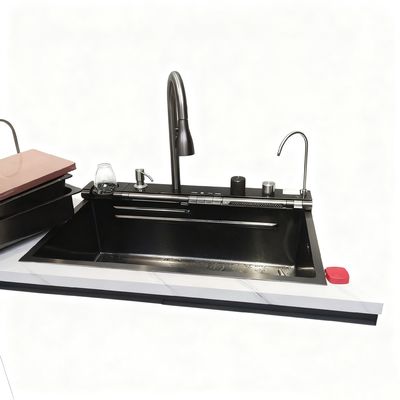 उच्च-आर्क नल के साथ प्रीमियम स्टेनलेस स्टील रसोई सिंक