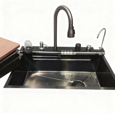 उच्च-आर्क नल के साथ प्रीमियम स्टेनलेस स्टील रसोई सिंक