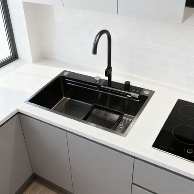 उच्च-आर्क नल और आधुनिक रसोई के लिए 1 वर्ष की वारंटी के साथ 800 मिमी डबल-बाउल स्टेनलेस स्टील किचन सिंक सेट