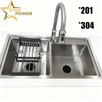Food-Contact-Grade 304 and 316 Stainless Steel Kitchen Sink with 250-300mm Bowl Depth and Handmade Craftsmanship