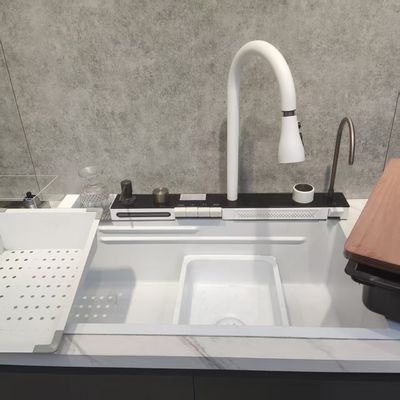 खाद्य ग्रेड 304/316 स्टेनलेस स्टील के साथ हस्तनिर्मित स्टेनलेस स्टील रसोई सिंक 250-300 मिमी कटोरे की गहराई और 1.2-2.0 मिमी पैनल मोटाई