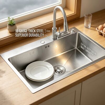 अच्छा दाम Brushed 18-Gauge 304 Stainless Steel Single Bowl Kitchen Sink Undermount 1000mm 300mm Extra-Deep Basin ऑनलाइन