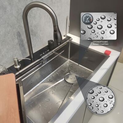 अच्छा दाम Bionic Lotus Leaf Nano Oleophobic Handmade 316 Stainless Steel Kitchen Sink Single Bowl 700mm 220mm Deep Basin ऑनलाइन