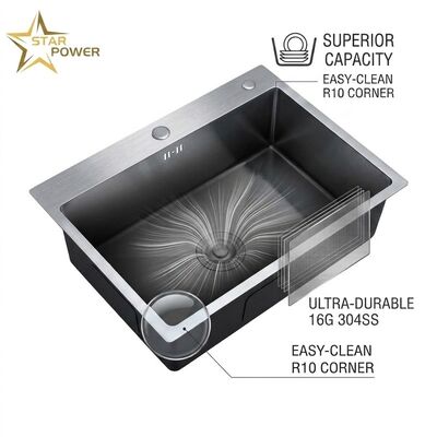 अच्छा दाम 16 Gauge 304 Stainless Steel Deep Single Bowl Kitchen Sink Drop-in 33x22 Inch 10 Inch Basin Brushed Finish ऑनलाइन