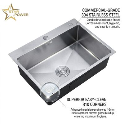 अच्छा दाम 16 Gauge 316 Stainless Steel Deep Single Bowl Kitchen Sink Drop-in 30x18 Inch 10 Inch Basin Brushed Finish ऑनलाइन