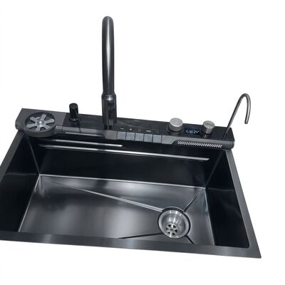 गुणवत्ता PVD Gunmetal 33x22 Undermount Double Bowl Kitchen Sink SUS304 Handmade 18 Gauge कारखाना