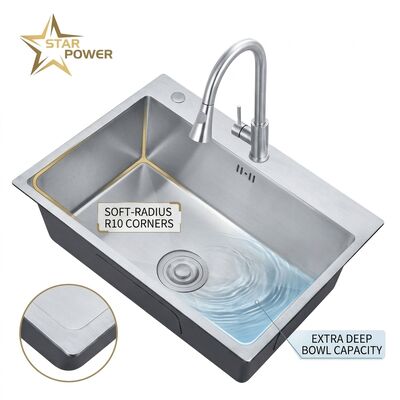 अच्छा दाम Drop-In 27x18 Single Bowl Kitchen Sink SUS304 Handmade 22 Gauge Deep Basin online