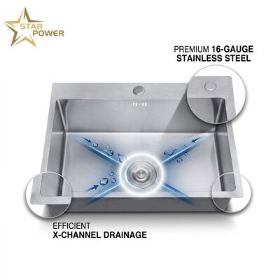 अच्छा दाम 30 Inch Overmount Single Bowl Kitchen Sink 18 Gauge with Integrated Drainboard ऑनलाइन